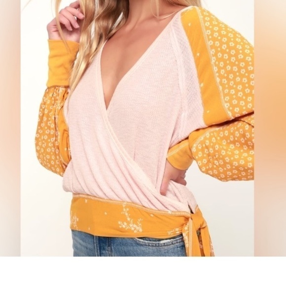 Free People Auxton Waffle Knit Wrap Mixed Media Top - Picture 4 of 15